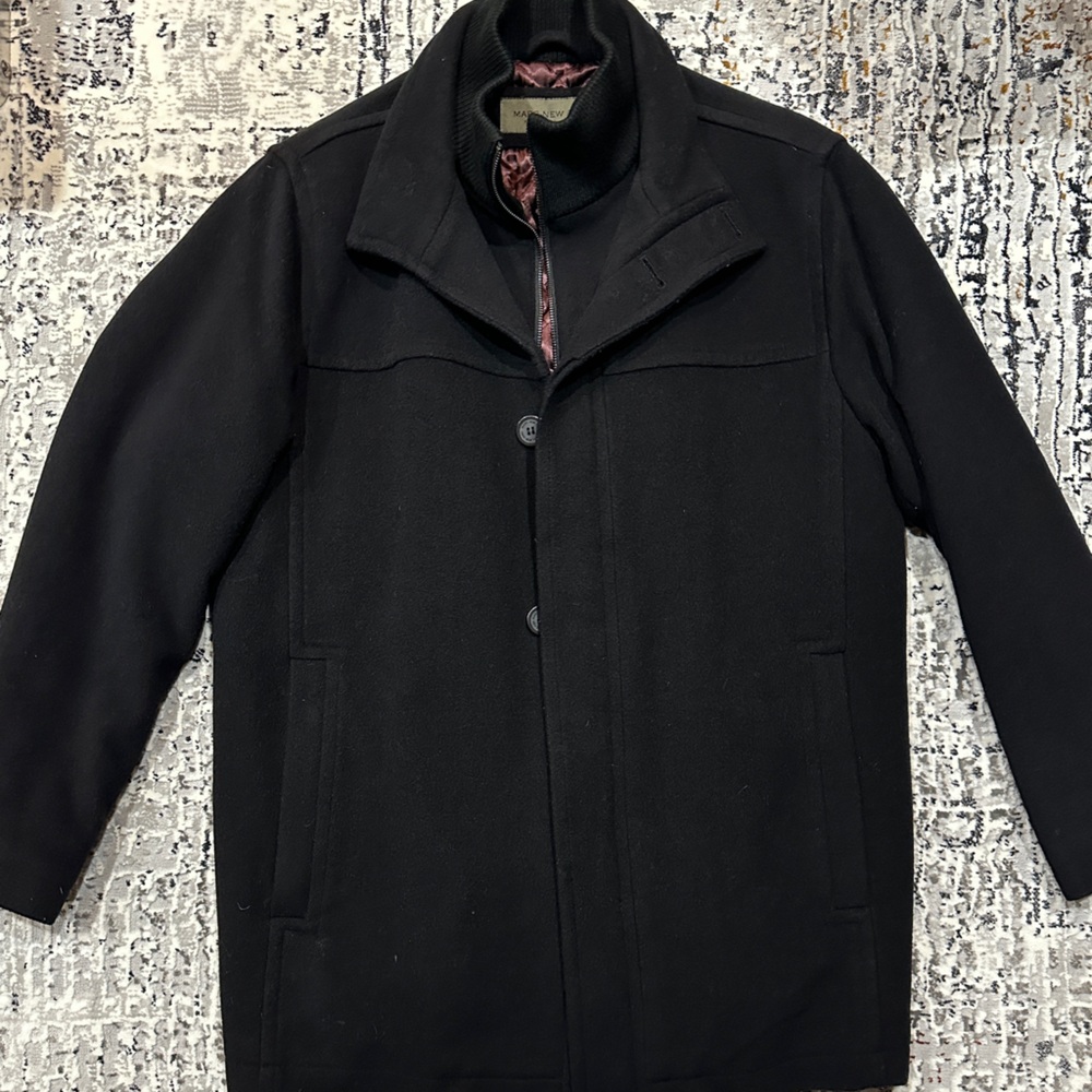 Marc New York Men’s Black Wool Coat with Zip Up Inner Bib